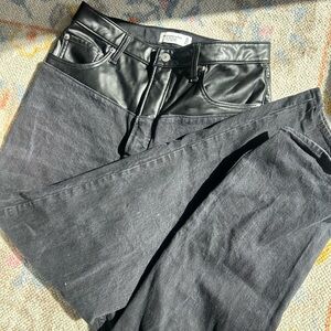 Abercrombie High Waisted Black Straight Leg Jeans with Leather Accents